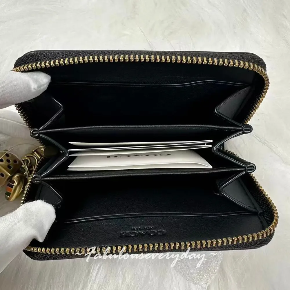 Coach Essential Small Zip Around Wallet With Charms In Leather/Brass/Black CCD82